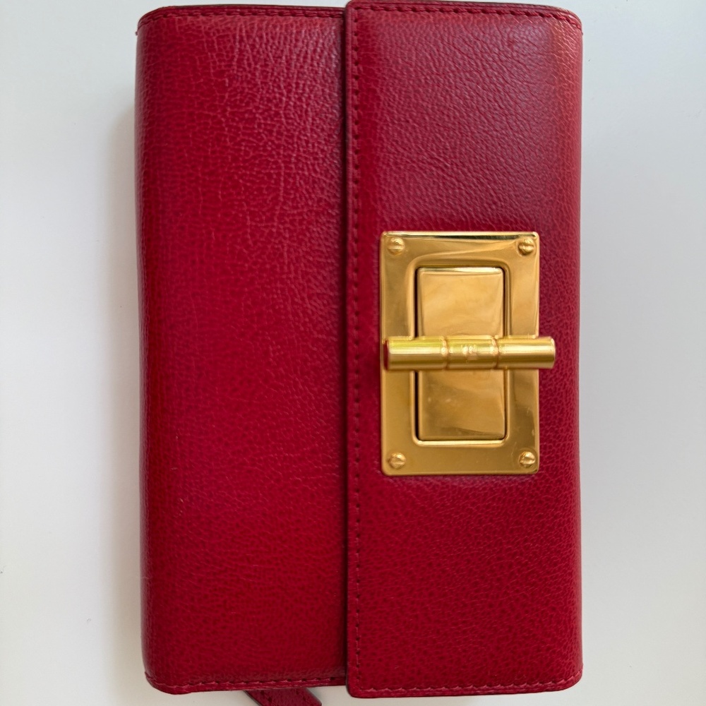 Tom Ford Red Leather Wallet (Bi-fold, Gold Hardware)